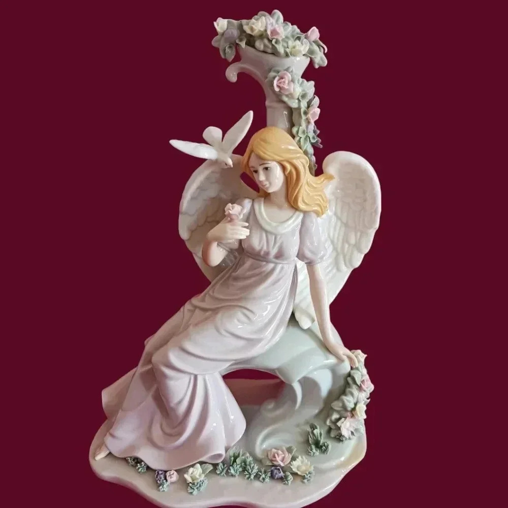 Member Mark vtg porcelain angel sculpture with dove sitting on her wings
